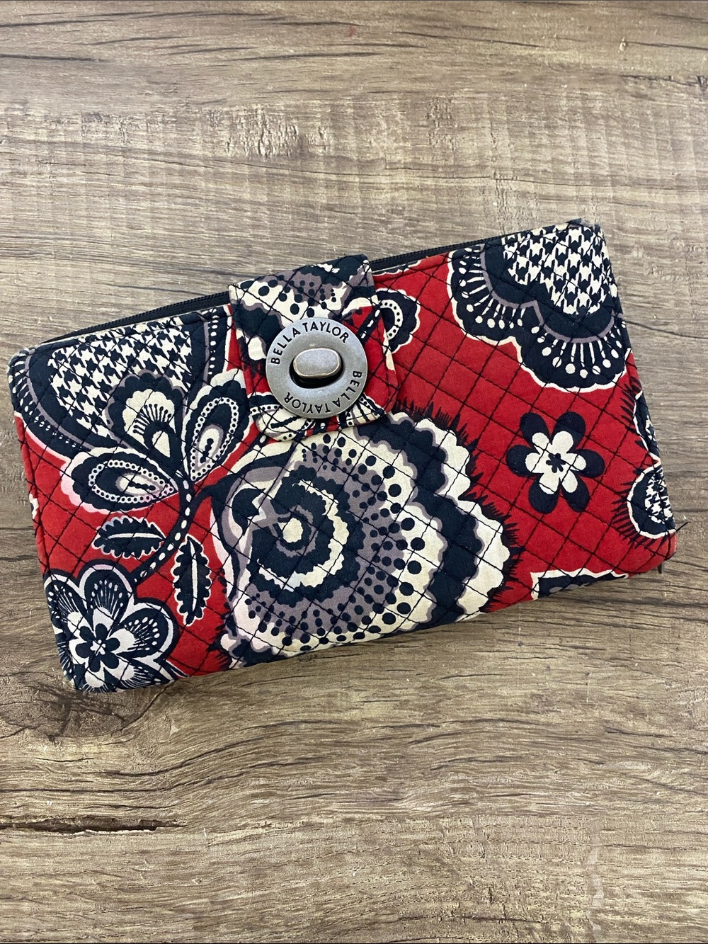 Bella Taylor Red Navy Cream Quilted Floral Wallet